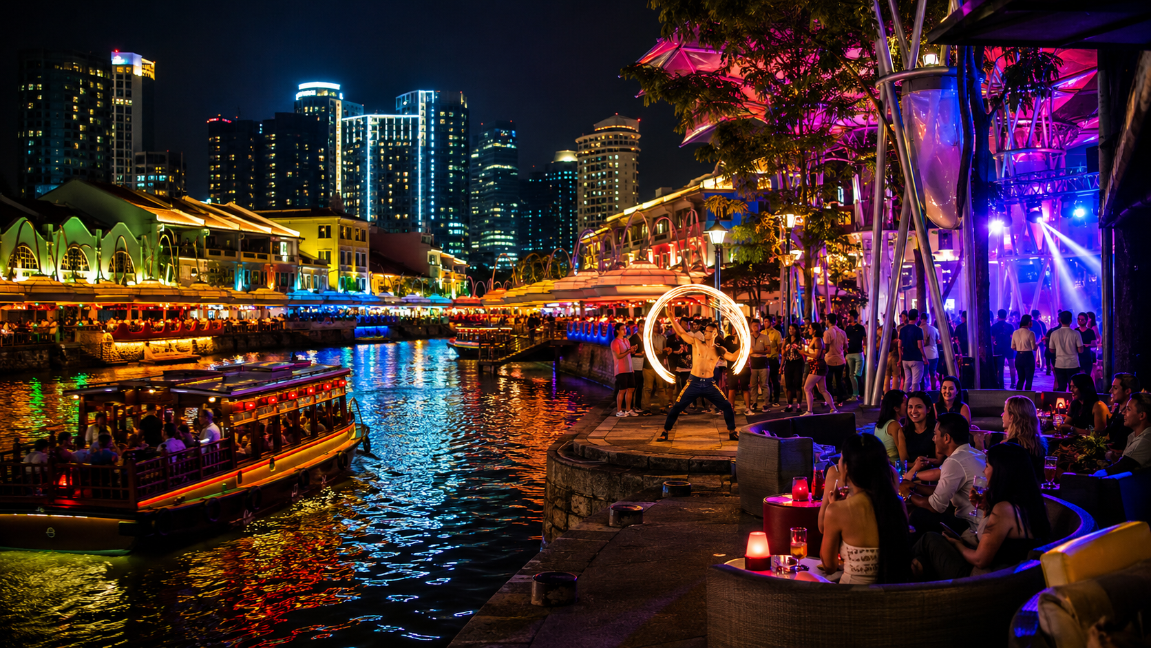 Clarke Quay at Night – Exploring Bars, Clubs, and Riverside Fun